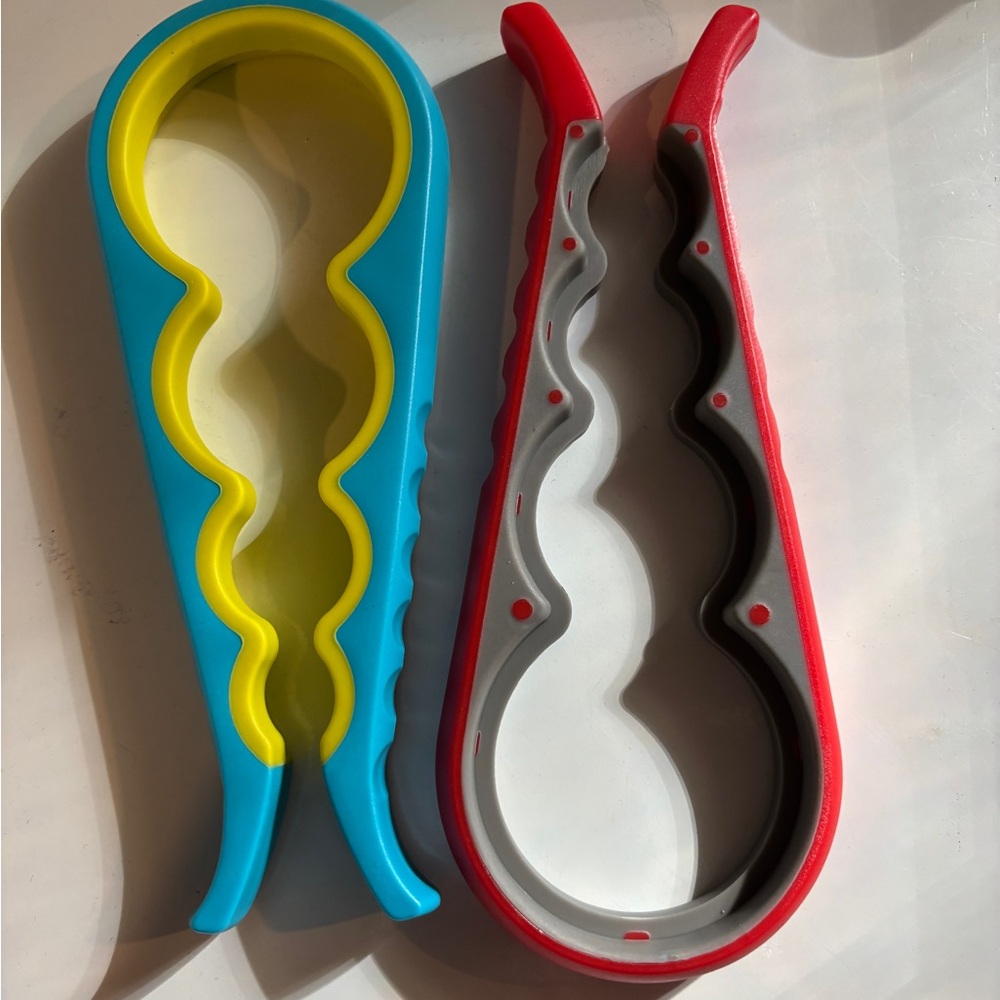 Set of Two Silicone 4-in1 Jar and Bottle Openers - Blue/Yellow & Red/Gray